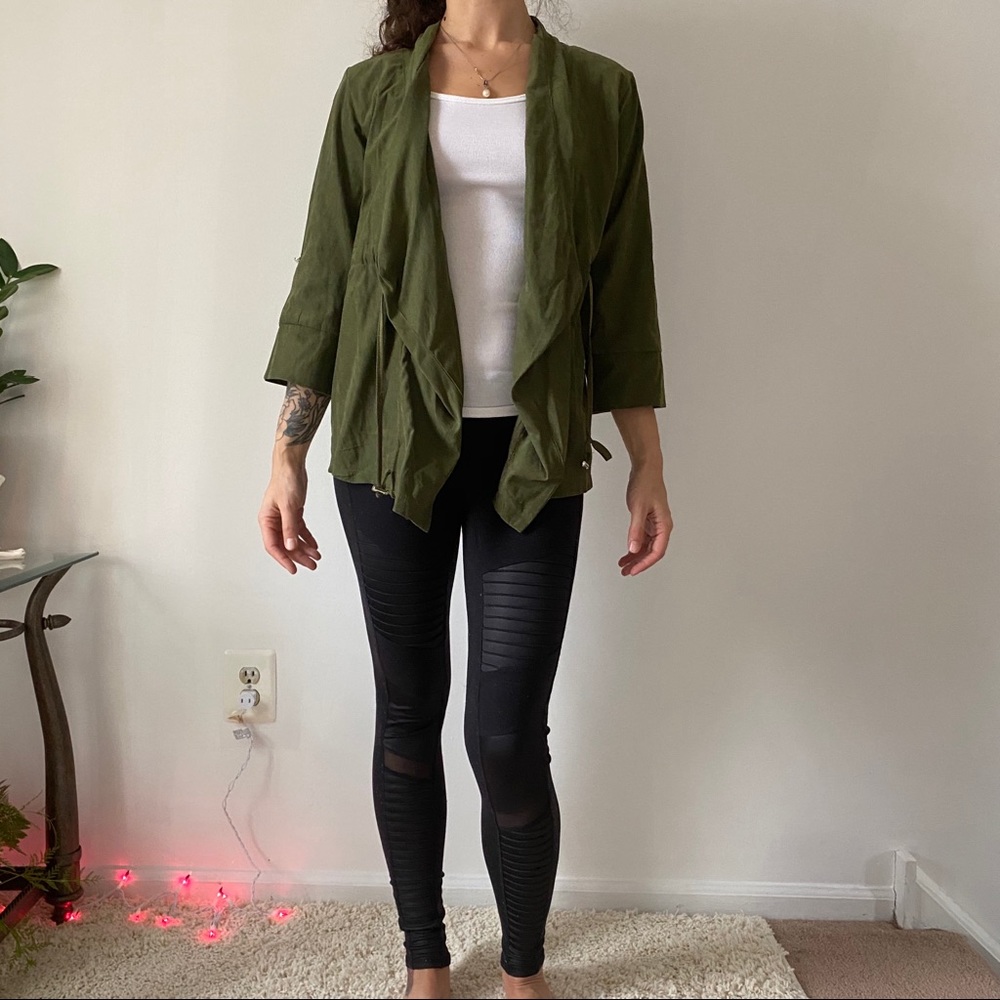 Green open cardigan (faux suede)
